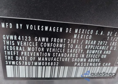 2021 Volkswagen Jetta 1.4T R-Line/1.4T S/1.4T Se z USA, uszkodzony, nr VIN 3VWC57BU7MM096832